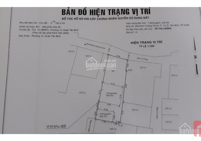 Bán đất nhà cấp 4, Hẻm 560/44 Cộng Hòa - Trường Chinh, P13, Q.Tân Bình.LH:0983012045