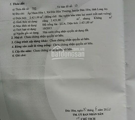 Bán đất Ấp Nhơn Hoà 1, xã  Đức Hoà thượng, huyện Đức Hoà, tỉnh Long An,