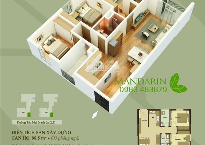 Cần bán căn 05 tòa A dự án Mandarin Garden 2 Tân Mai Hòa Phát, 3.25 tỷ