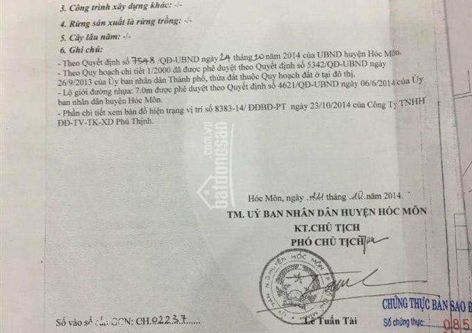 Bán đất đường Trịnh Thị Miếng, xã Thới Tam Thôn, Hóc Môn DT 5x18m giá 2tỷ150tr