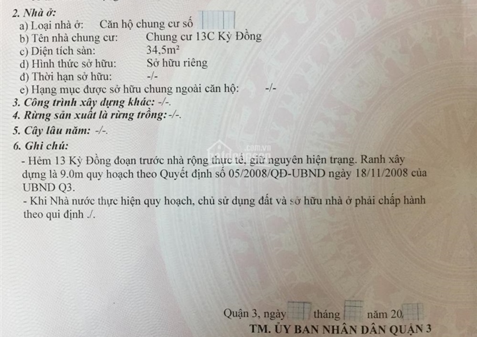 Chính chủ bán căn hộ chung cư trung tâm Quận 3, 13C Kỳ Đồng, P9, Q3. LH: 01667814895 - Phương