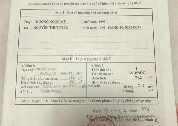 Bán nhà MT 39 Đồng Đen 4.25x17.4m, 2 lầu, ST, 11 tỷ