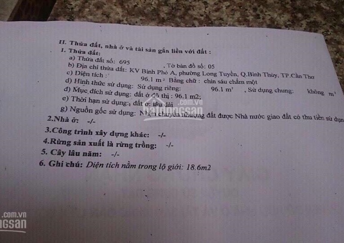 Nền đất KDC Đoàn Kết đường Nguyễn Văn Linh, P. Long Tuyền, Bình Thuỷ, Cần Thơ, ngang 5m, dài 19.35m