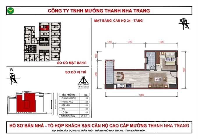Cần tiền bán căn hộ 45m2 Mường Thanh 60 Trần Phú, đang cho thuê 9tr/tháng. Giá bán 1.370tỷ