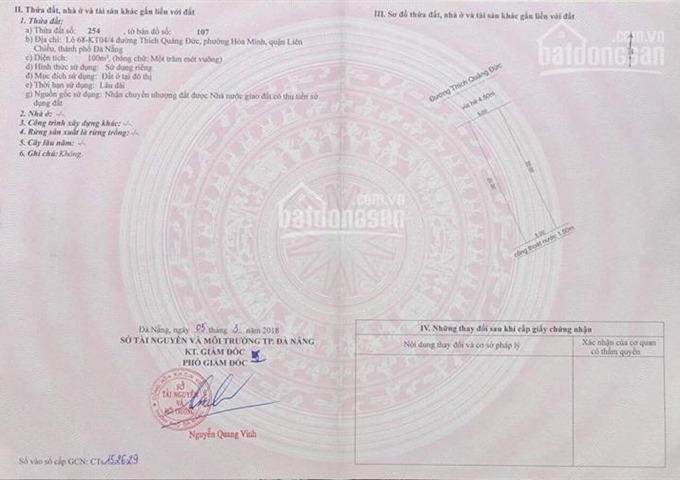 Bán lô đất mặt tiền đường Thích Quảng Đức, 10.5m, Liên Chiểu, Đà Nẵng