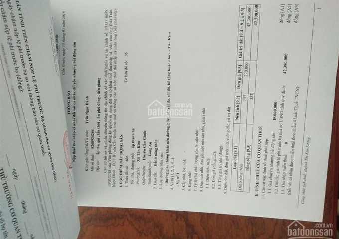 Đất thổ cư xã Tân Kim, ấp Thanh Hà, 4.5mx38m, chính chủ, 480 triệu